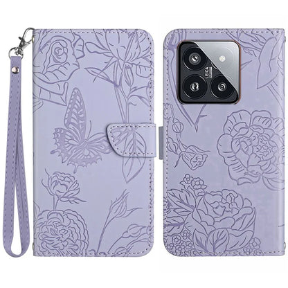 HT03 For Xiaomi 14 Pro Case PU Leather Stand Phone Cover with Hand Strap