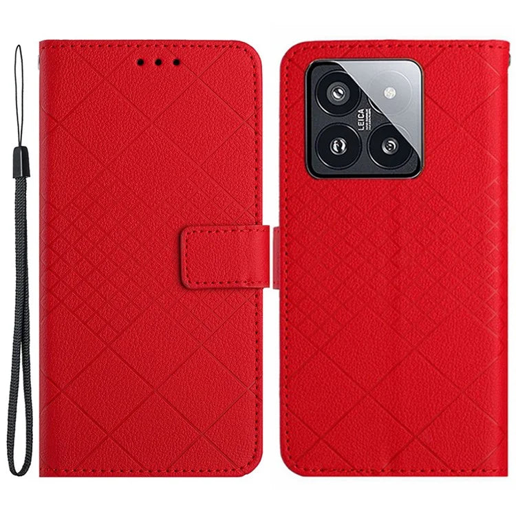 HT06 For Xiaomi 14 Pro Case PU Leather Litchi Texture Cellphone Cover with Stand and Wallet