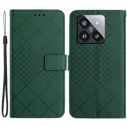 HT06 For Xiaomi 14 Pro Case PU Leather Litchi Texture Cellphone Cover with Stand and Wallet