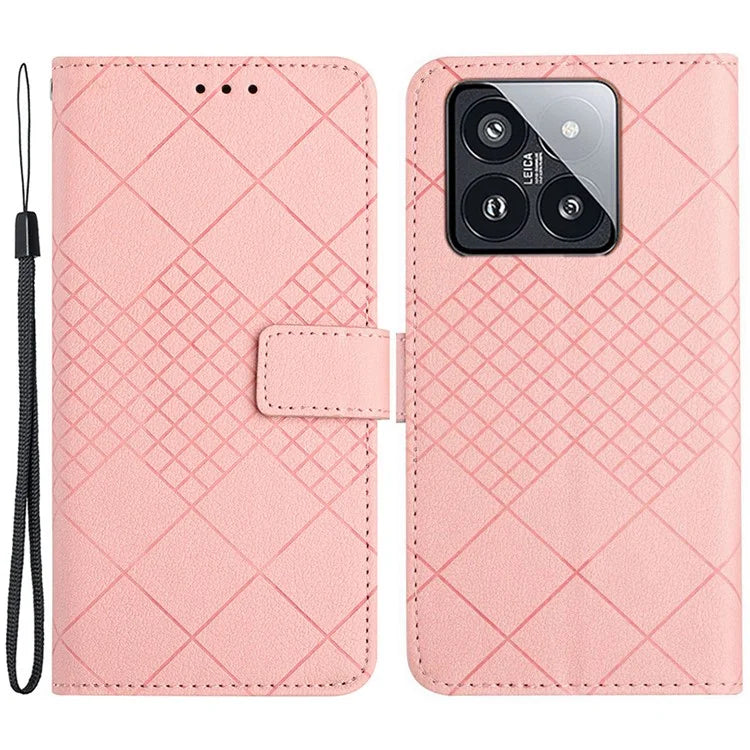 HT06 For Xiaomi 14 Pro Case PU Leather Litchi Texture Cellphone Cover with Stand and Wallet