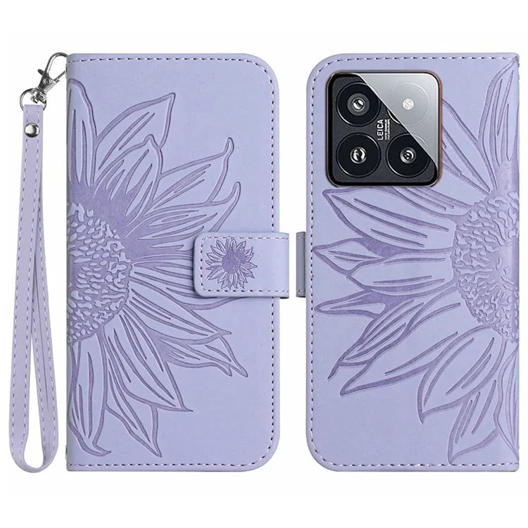 HT04 For Xiaomi 14 Pro Leather Case Skin-touch Phone Wallet Cover with Wrist Strap