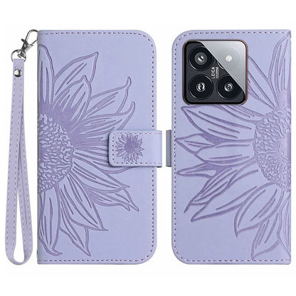 HT04 For Xiaomi 14 Pro Leather Case Skin-touch Phone Wallet Cover with Wrist Strap