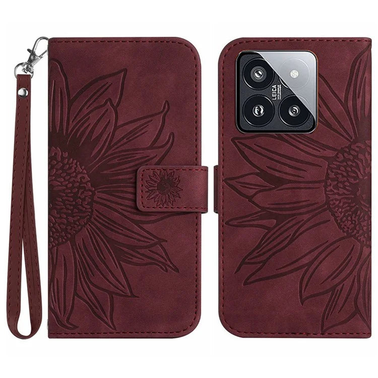 HT04 For Xiaomi 14 Pro Leather Case Skin-touch Phone Wallet Cover with Wrist Strap