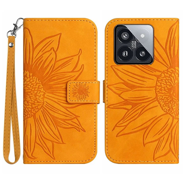 HT04 For Xiaomi 14 Pro Leather Case Skin-touch Phone Wallet Cover with Wrist Strap