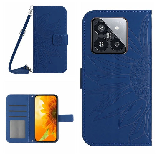HT04 For Xiaomi 14 Pro Case Skin-touch Wallet Stand Leather Cover with Shoulder Strap