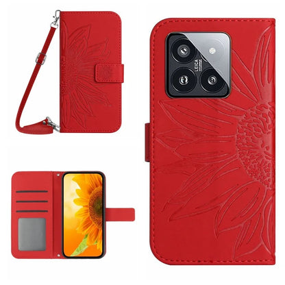 HT04 For Xiaomi 14 Pro Case Skin-touch Wallet Stand Leather Cover with Shoulder Strap