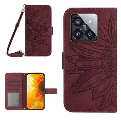 HT04 For Xiaomi 14 Pro Case Skin-touch Wallet Stand Leather Cover with Shoulder Strap