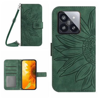 HT04 For Xiaomi 14 Pro Case Skin-touch Wallet Stand Leather Cover with Shoulder Strap