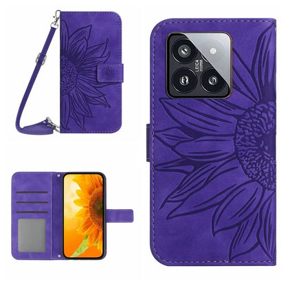 HT04 For Xiaomi 14 Pro Case Skin-touch Wallet Stand Leather Cover with Shoulder Strap