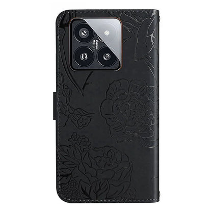 HT03 For Xiaomi 14 Case Imprinted Flower Leather Wallet Cover with Hand Strap