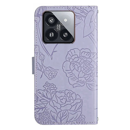 HT03 For Xiaomi 14 Case Imprinted Flower Leather Wallet Cover with Hand Strap