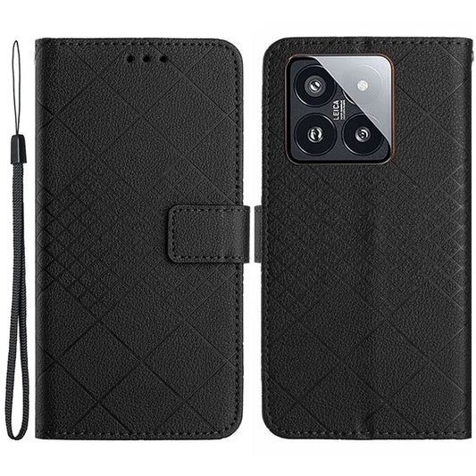 HT06 For Xiaomi 14 Case Anti-scratch Imprint PU Leather Litchi Texture Smart Phone Cover