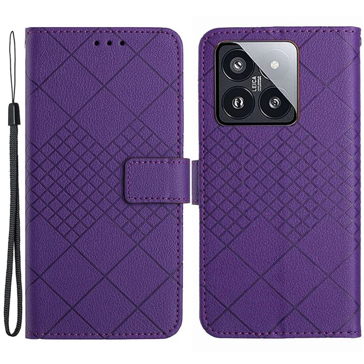 HT06 For Xiaomi 14 Case Anti-scratch Imprint PU Leather Litchi Texture Smart Phone Cover
