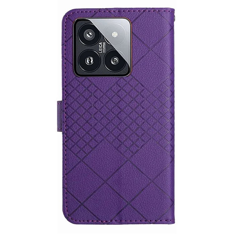 HT06 For Xiaomi 14 Case Anti-scratch Imprint PU Leather Litchi Texture Smart Phone Cover