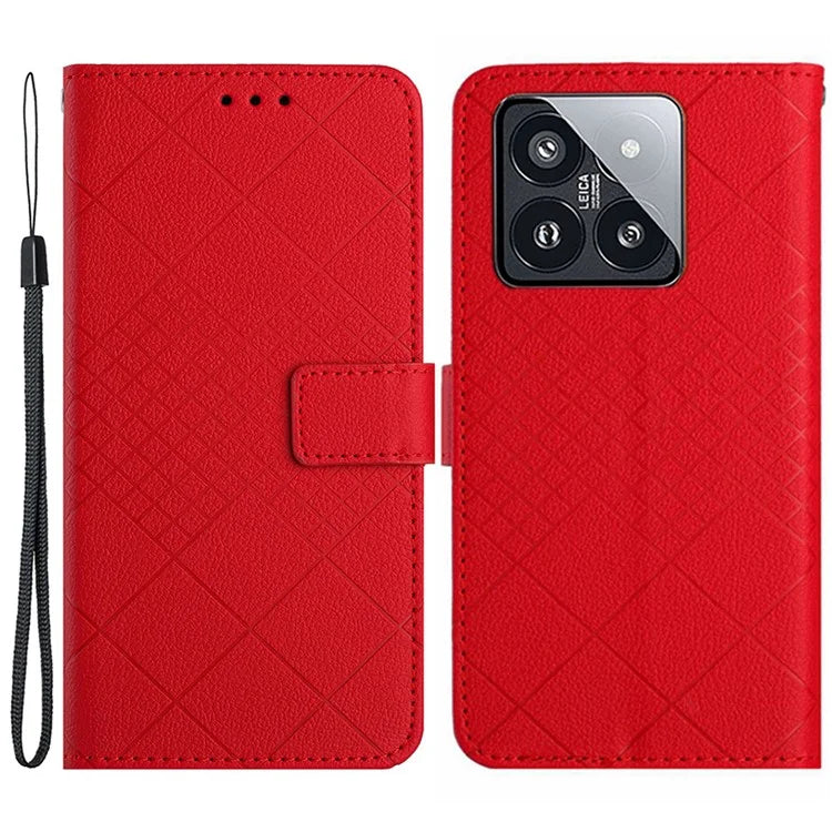 HT06 For Xiaomi 14 Case Anti-scratch Imprint PU Leather Litchi Texture Smart Phone Cover
