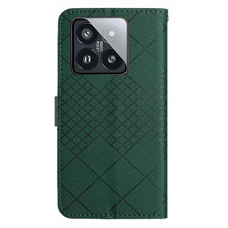 HT06 For Xiaomi 14 Case Anti-scratch Imprint PU Leather Litchi Texture Smart Phone Cover