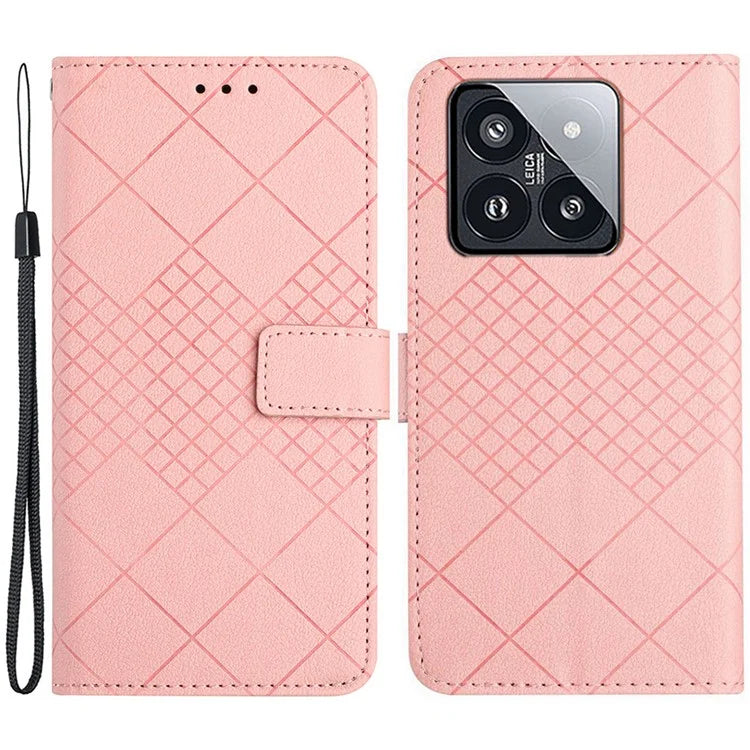 HT06 For Xiaomi 14 Case Anti-scratch Imprint PU Leather Litchi Texture Smart Phone Cover
