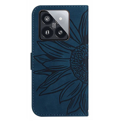 HT04 For Xiaomi 14 Case PU Leather Wallet Imprinted Sunflower Cover with Wrist Strap