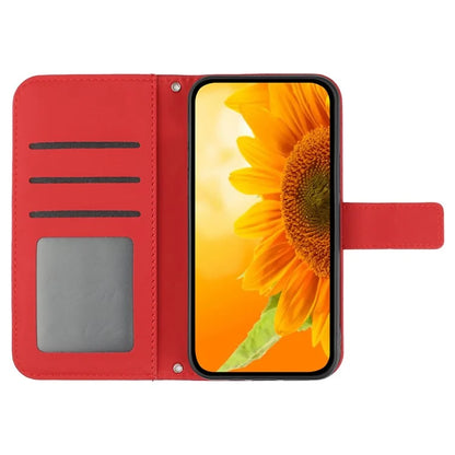 HT04 For Xiaomi 14 Case PU Leather Wallet Imprinted Sunflower Cover with Wrist Strap