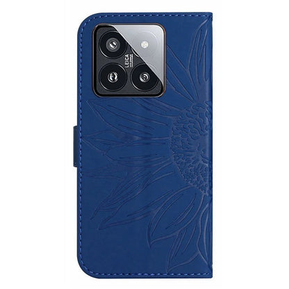 HT04 For Xiaomi 14 Case PU Leather Wallet Imprinted Sunflower Cover with Wrist Strap
