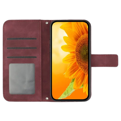 HT04 For Xiaomi 14 Case PU Leather Wallet Imprinted Sunflower Cover with Wrist Strap