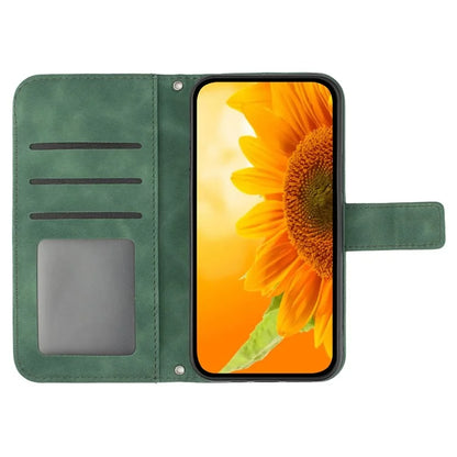 HT04 For Xiaomi 14 Case PU Leather Wallet Imprinted Sunflower Cover with Wrist Strap