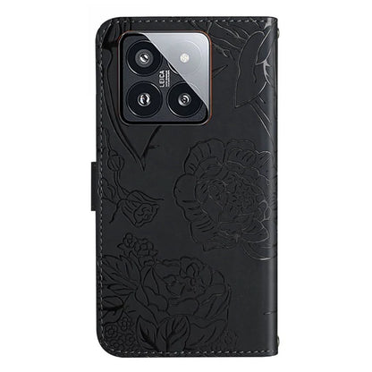 HT03 For Xiaomi 14 Case Flower Butterfly Wallet Phone Cover with Shoulder Strap
