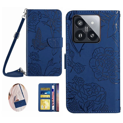 HT03 For Xiaomi 14 Case Flower Butterfly Wallet Phone Cover with Shoulder Strap