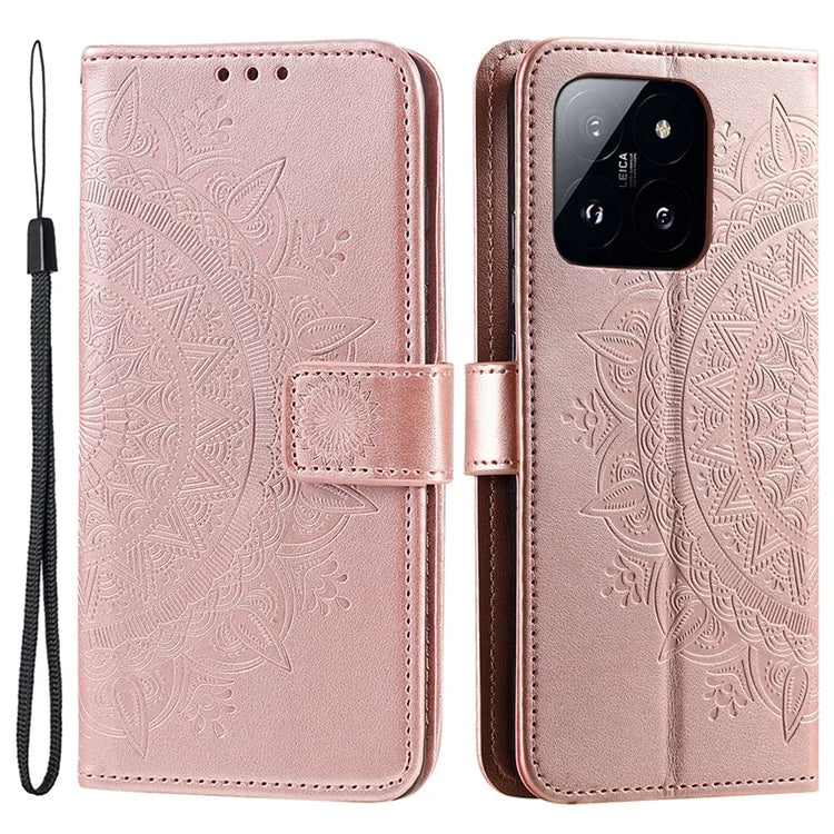 For Xiaomi 14 Pro Case Mandala Flower Imprinted Leather Phone Wallet Cover with Stand