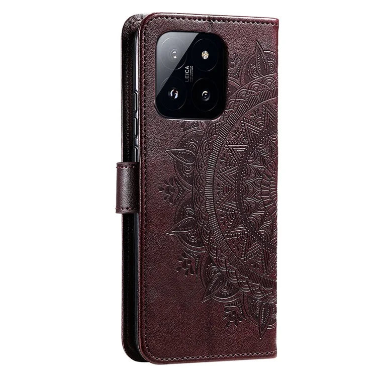 For Xiaomi 14 Pro Case Mandala Flower Imprinted Leather Phone Wallet Cover with Stand
