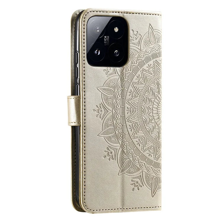 For Xiaomi 14 Pro Case Mandala Flower Imprinted Leather Phone Wallet Cover with Stand