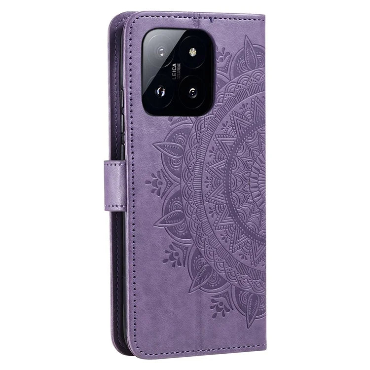 For Xiaomi 14 Pro Case Mandala Flower Imprinted Leather Phone Wallet Cover with Stand