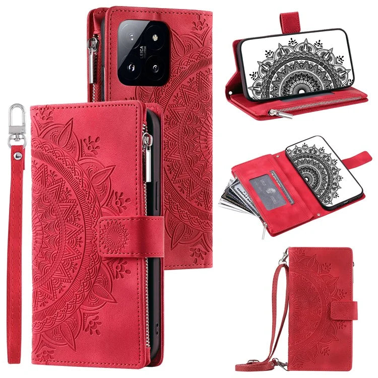 Style 006 For Xiaomi 14 Pro Case Leather Wallet Cover with Hand Strap and Shoulder Strap