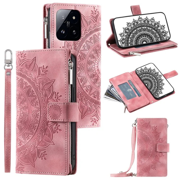 Style 006 For Xiaomi 14 Pro Case Leather Wallet Cover with Hand Strap and Shoulder Strap