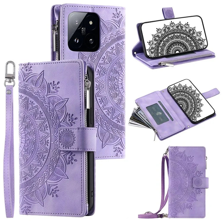 Style 006 For Xiaomi 14 Pro Case Leather Wallet Cover with Hand Strap and Shoulder Strap