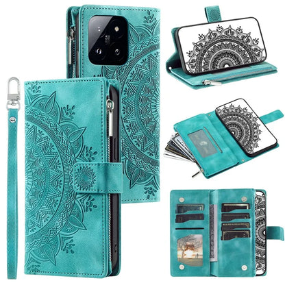 For Xiaomi 14 Pro Case Imprinted Phone Cover Slim-Fit Phone Shell Leather Wallet with Strap