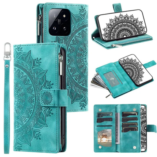 For Xiaomi 14 Pro Case Imprinted Phone Cover Slim-Fit Phone Shell Leather Wallet with Strap