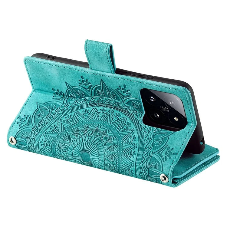 For Xiaomi 14 Pro Case Imprinted Phone Cover Slim-Fit Phone Shell Leather Wallet with Strap