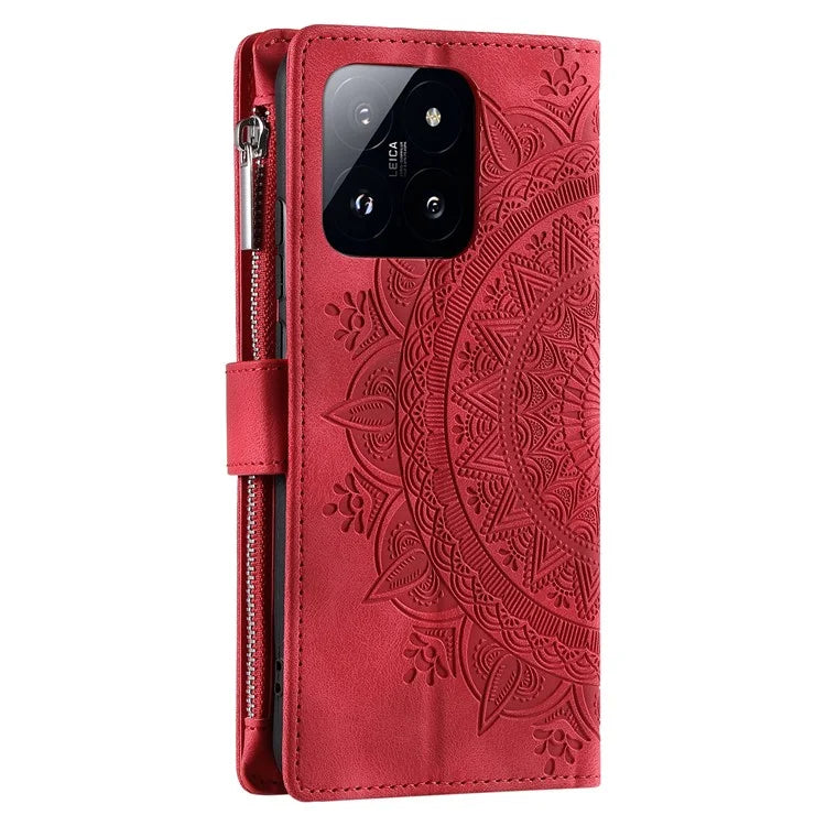 For Xiaomi 14 Pro Case Imprinted Phone Cover Slim-Fit Phone Shell Leather Wallet with Strap