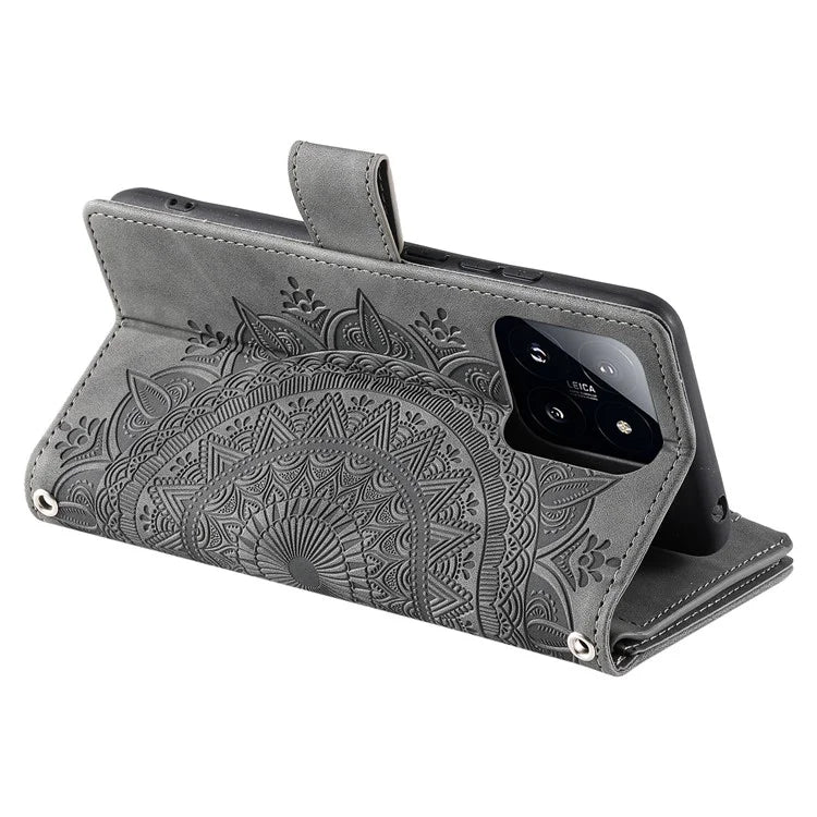 For Xiaomi 14 Pro Case Imprinted Phone Cover Slim-Fit Phone Shell Leather Wallet with Strap