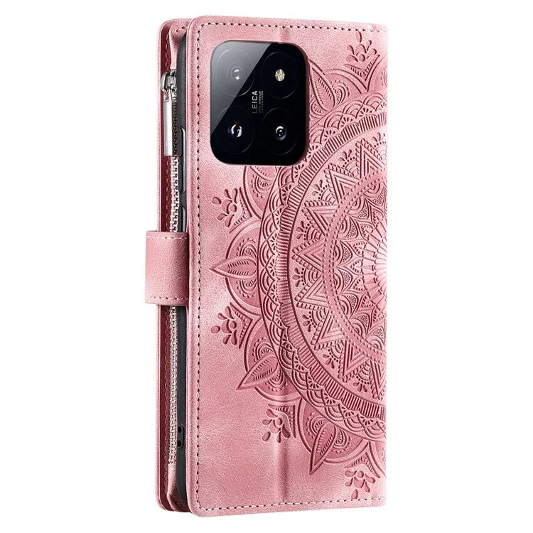For Xiaomi 14 Pro Case Imprinted Phone Cover Slim-Fit Phone Shell Leather Wallet with Strap