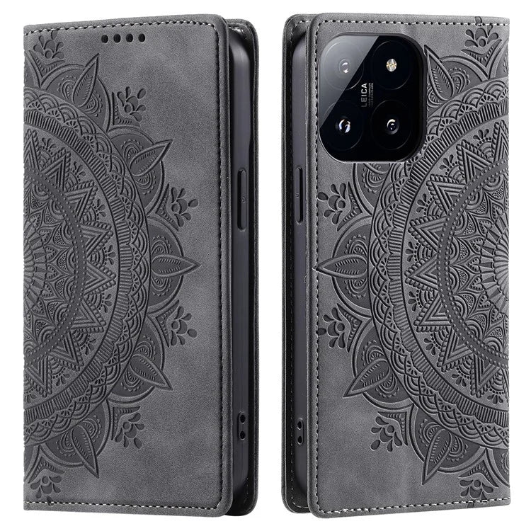Style-010 For Xiaomi 14 Pro Case Imprinted Mandala Flower Leather Phone Cover