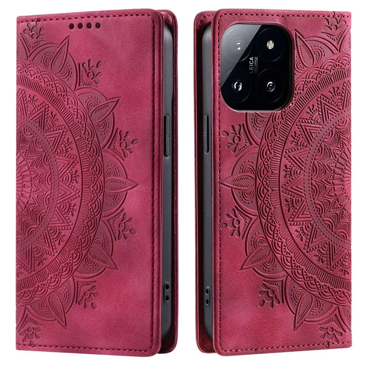 Style-010 For Xiaomi 14 Pro Case Imprinted Mandala Flower Leather Phone Cover