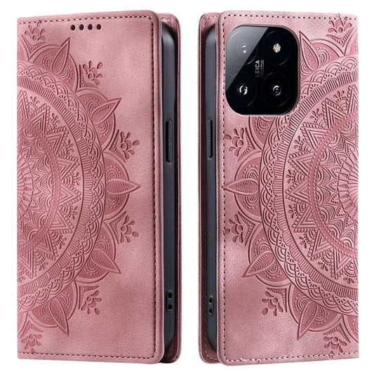Style-010 For Xiaomi 14 Pro Case Imprinted Mandala Flower Leather Phone Cover Gold