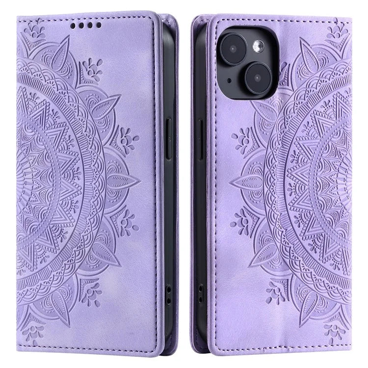 For iPhone 14 Case PU Leather Imprinted Mandala Flower Wallet Phone Cover