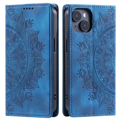 For iPhone 14 Case PU Leather Imprinted Mandala Flower Wallet Phone Cover