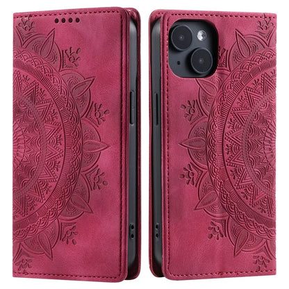 For iPhone 14 Case PU Leather Imprinted Mandala Flower Wallet Phone Cover