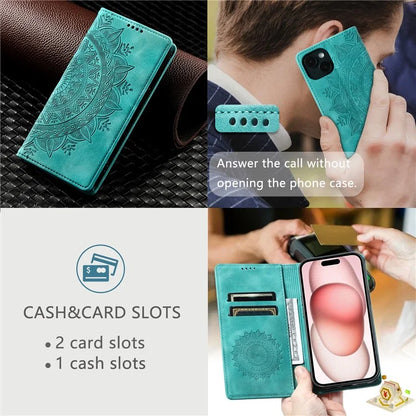 For iPhone 14 Case PU Leather Imprinted Mandala Flower Wallet Phone Cover