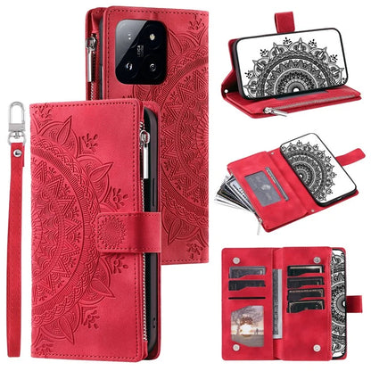 006 For Xiaomi 14 Case Slim-Fit Phone Shell Leather Wallet Imprinted Phone Cover with Strap