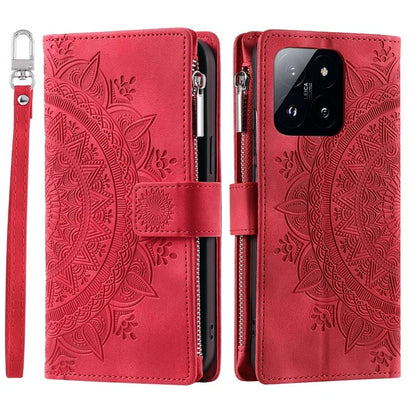 006 For Xiaomi 14 Case Slim-Fit Phone Shell Leather Wallet Imprinted Phone Cover with Strap